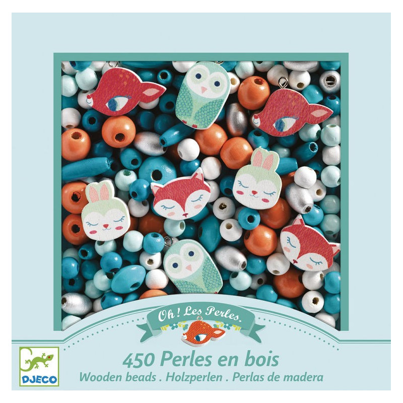 Djeco Little Animals kit perline legno collane 450 pezzi