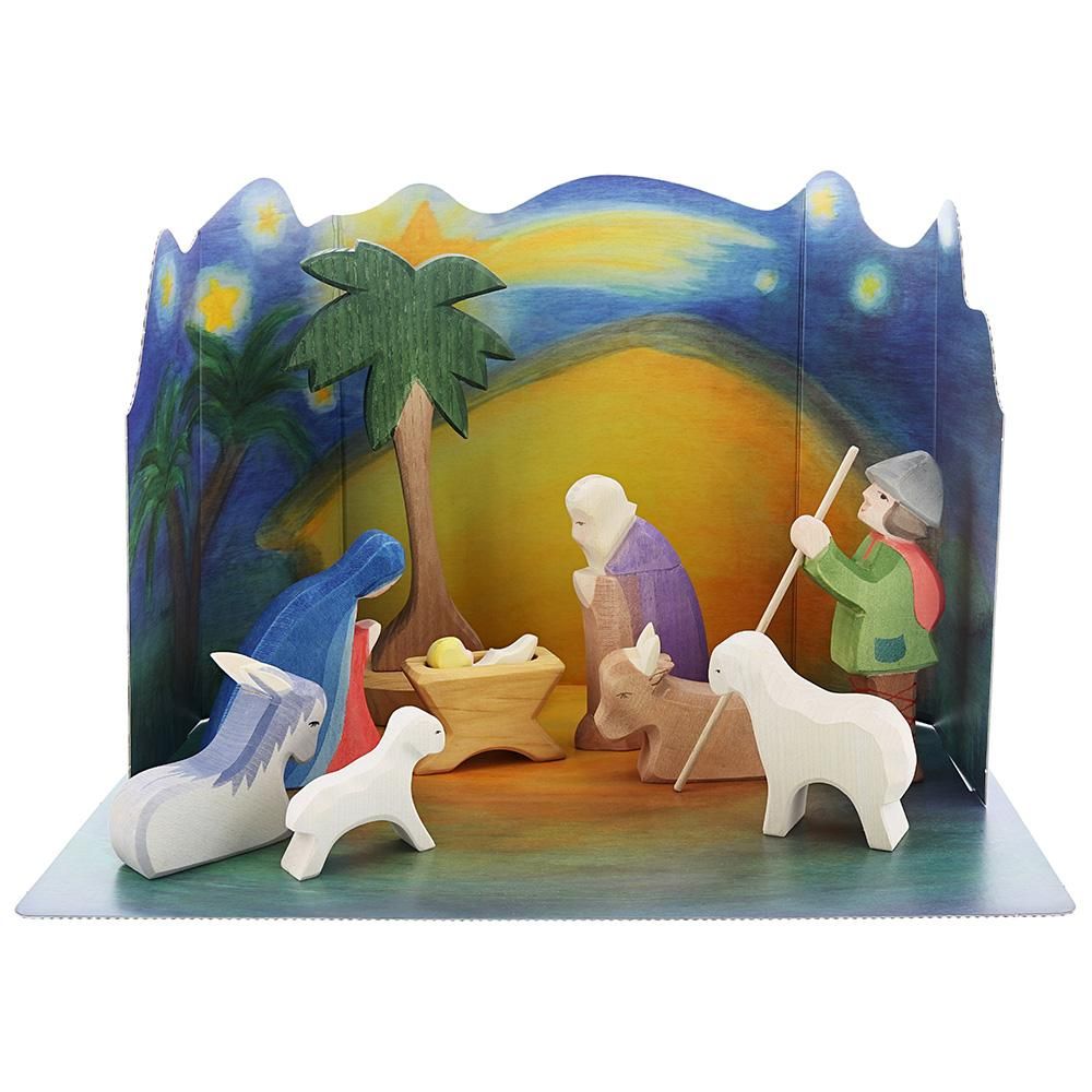 Ostheimer Presepe Diorama set legno 9 pezzi Natività