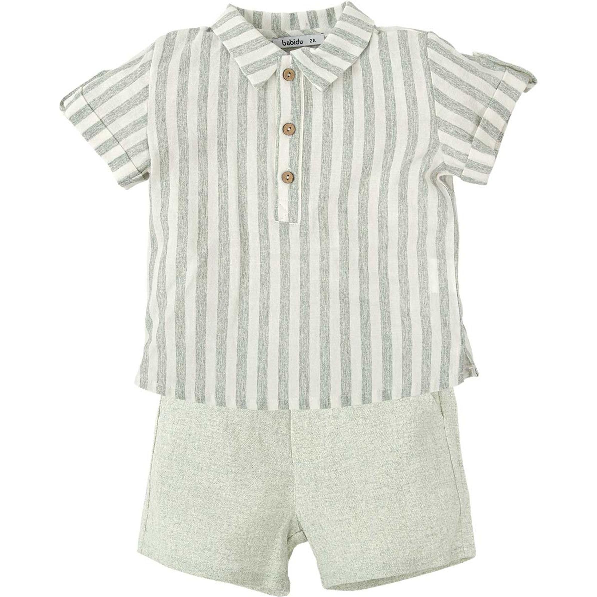 Babidu completo bambino camicia righe e shorts verdi 8 anni