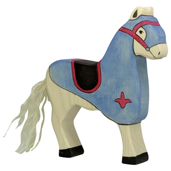 Holztiger Cavallo da Torneo Blu Figura Legno 17 cm