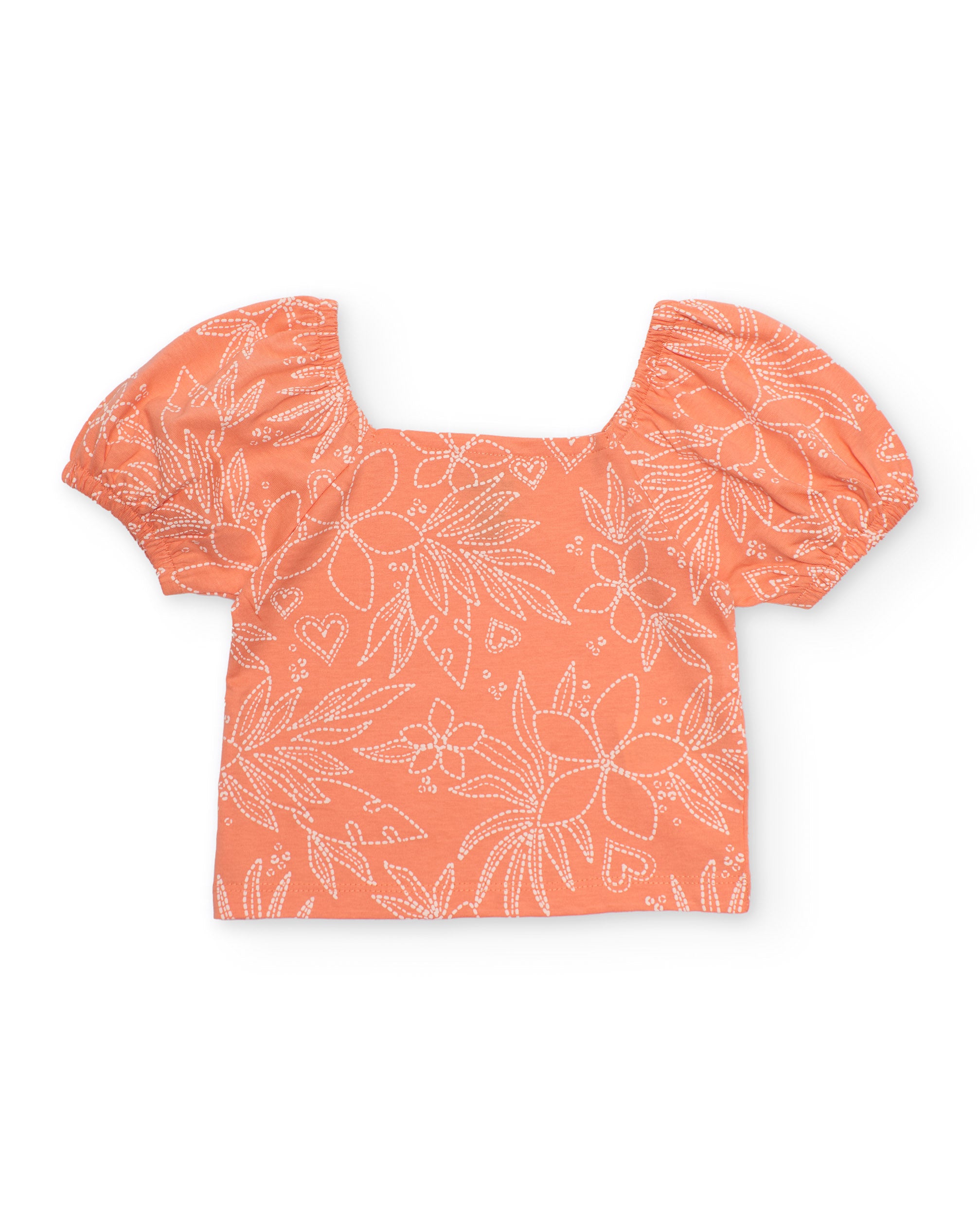 Tuc tuc maglietta bambina arancione fiori scollo quadrato
