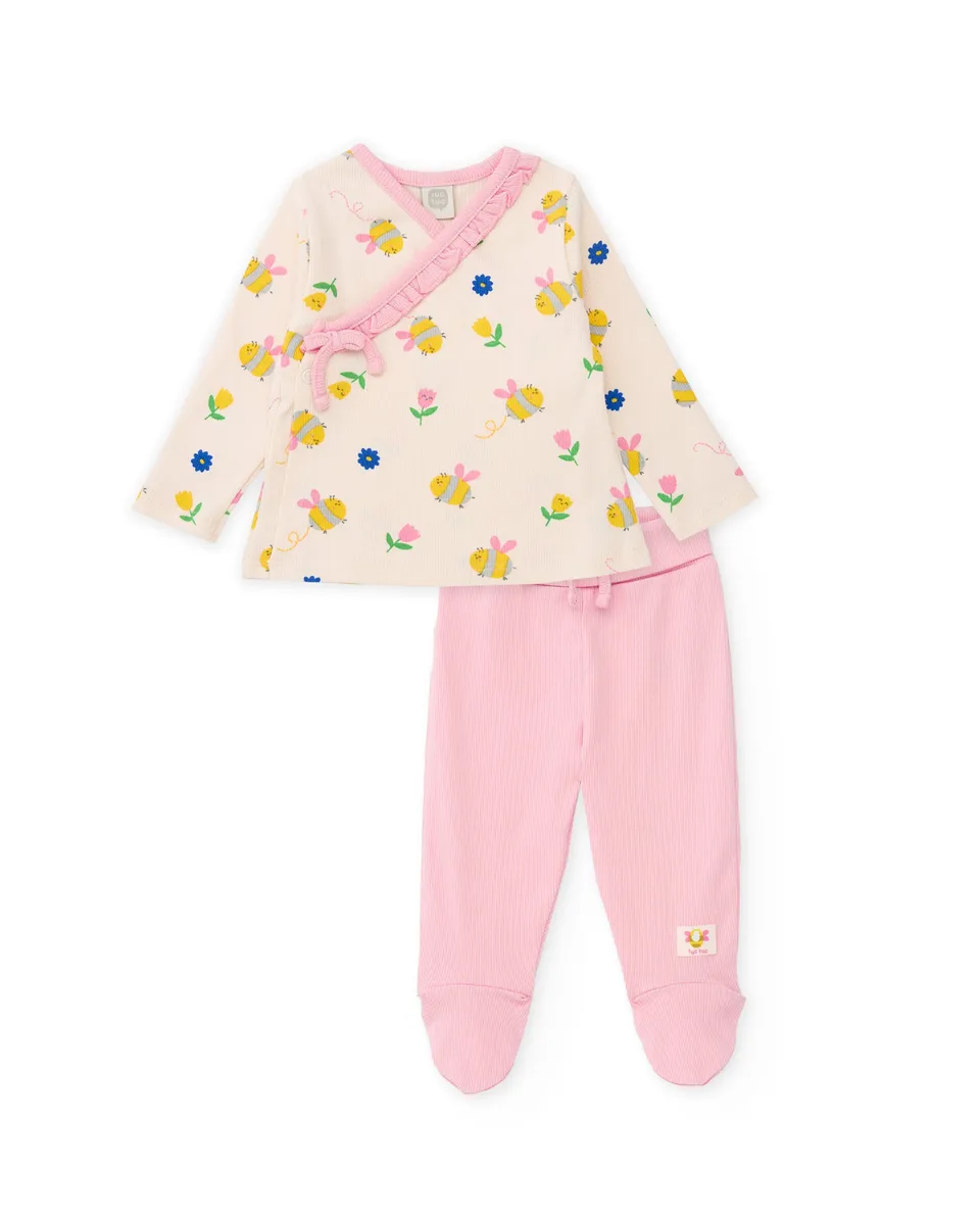 Tuc Tuc set neonata 2 pezzi api fiori beige rosa