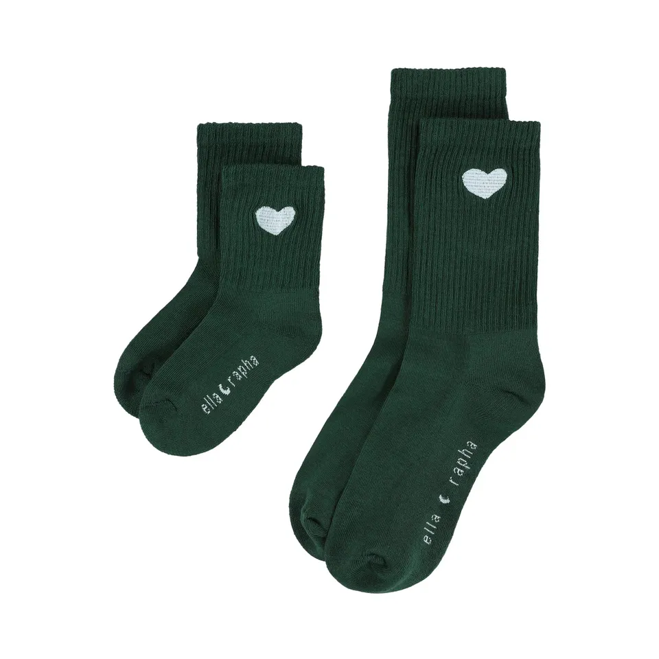 Ella and Rapha Heart calzini bimbo verde cotone ricamo cuore
