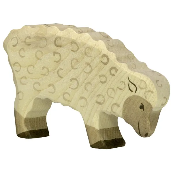 Holztiger Pecora che mangia figura legno massello