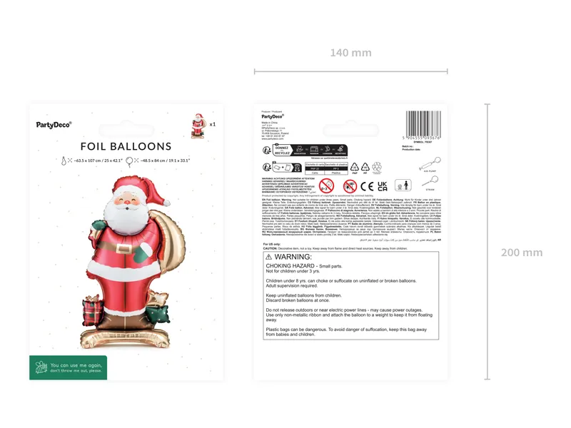 Party Deco Babbo Natale palloncino foil 48,5x84 cm