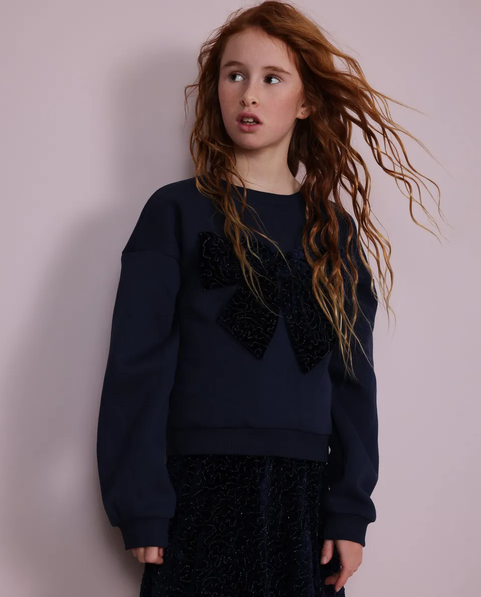 Tuc Tuc felpa bambina con fiocco blu navy
