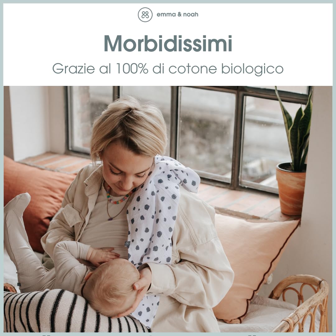 emma & noah Panni Neonato Cotone Bio 70x70 Pois Blu 2 Pz