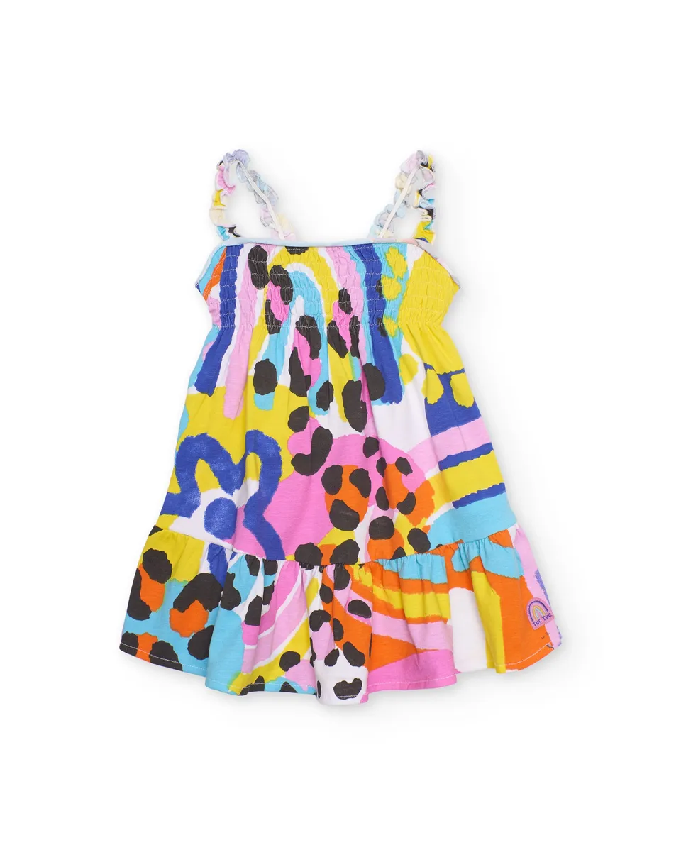 Tuc tuc vestito bambina bianco smock bretelle volant