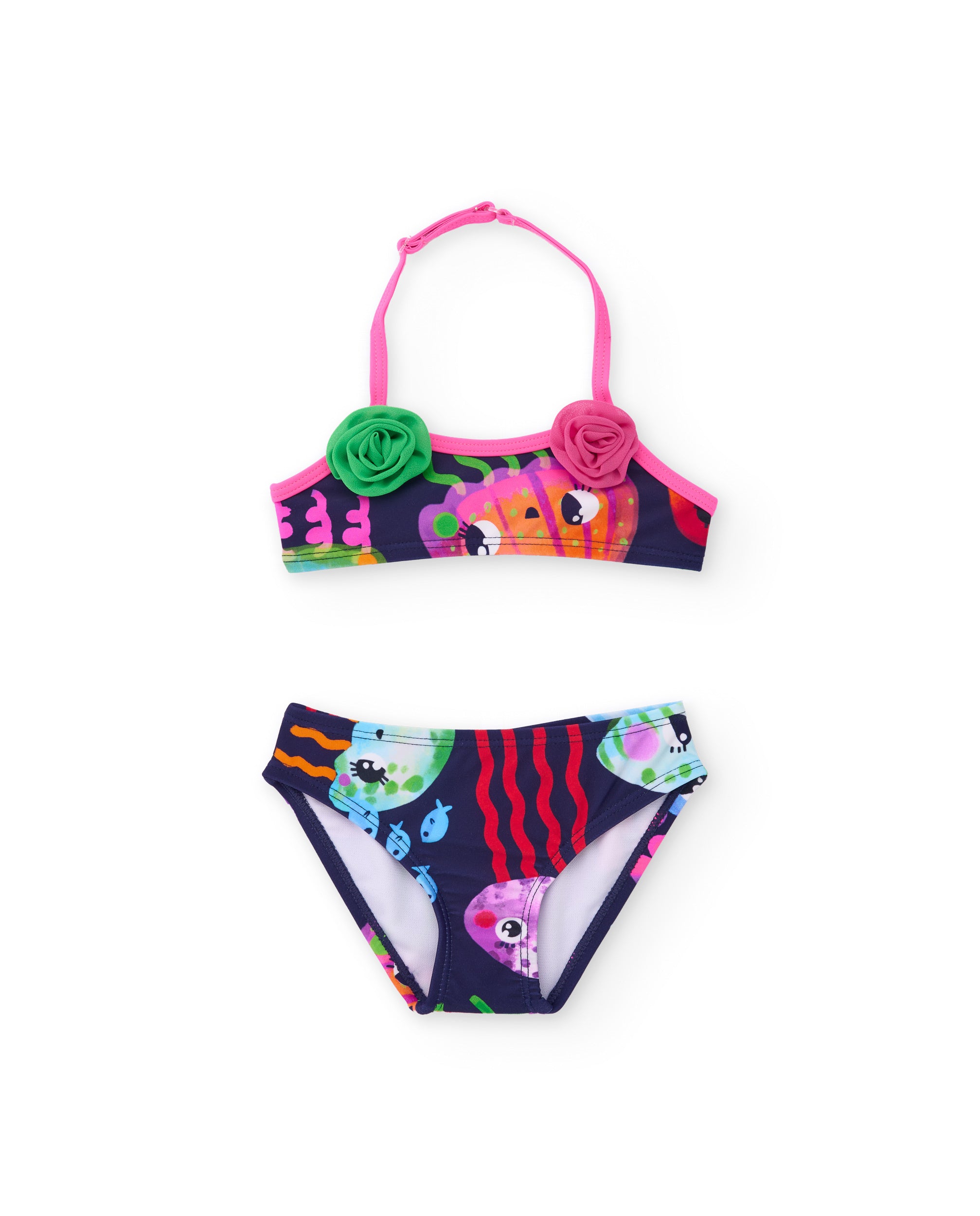 Tuc Tuc bikini bimba blu navy con fiori 3D
