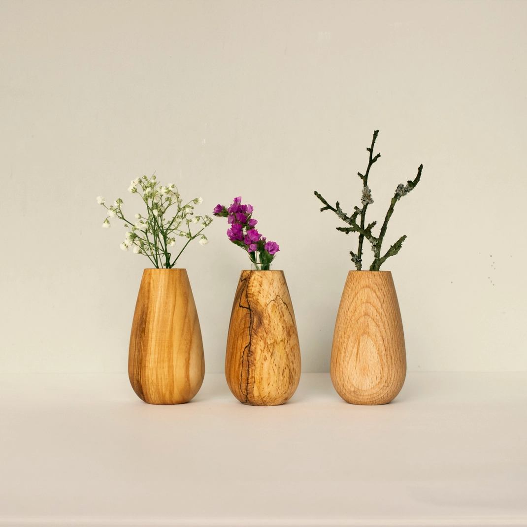 Wooden Story Flower Pot N2 con vetro vaso legno