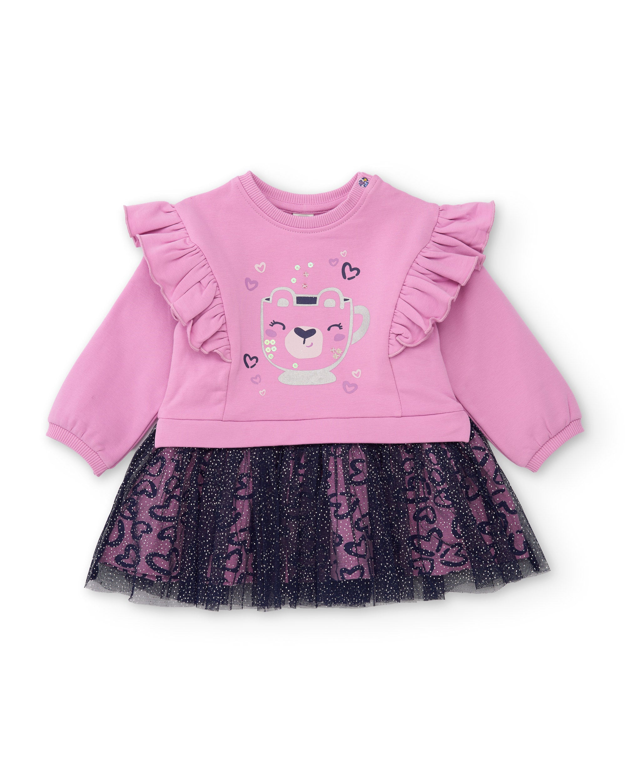 Tuc Tuc vestito bambina rosa felpa balze e tulle