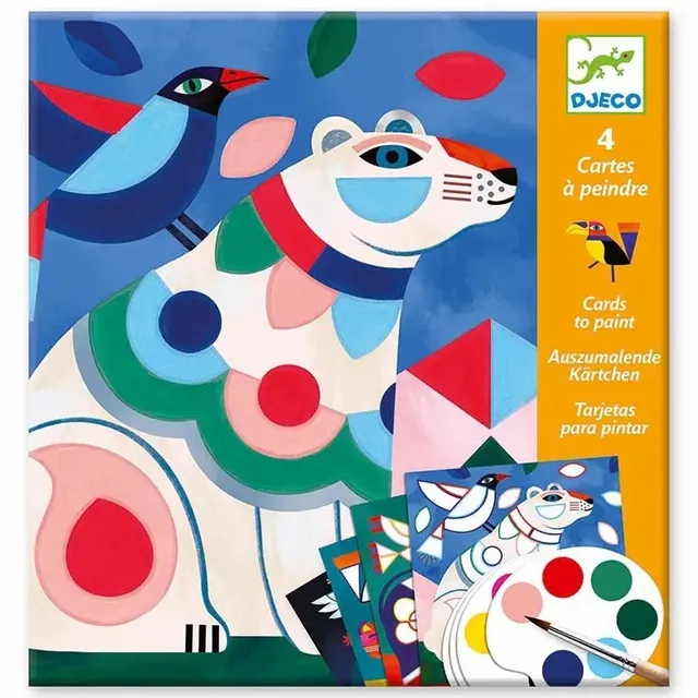 Djeco Le Bestiaire carte da colorare acquerello 4 schede