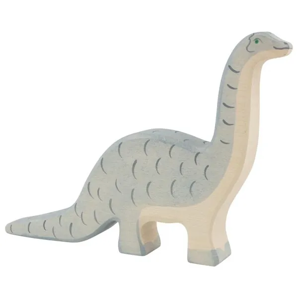 Holztiger Brontosauro Figura in Legno Dinosauro Dipinta a Mano