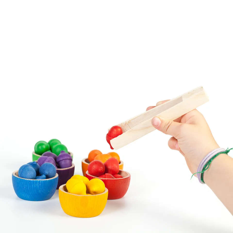 Grapat Set Ciotole e Ghiande Arcobaleno Gioco Legno 43 pz