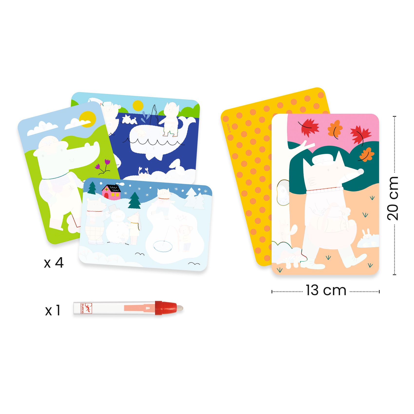 Djeco 4 Seasons Set Colora con l'Acqua 4 fogli
