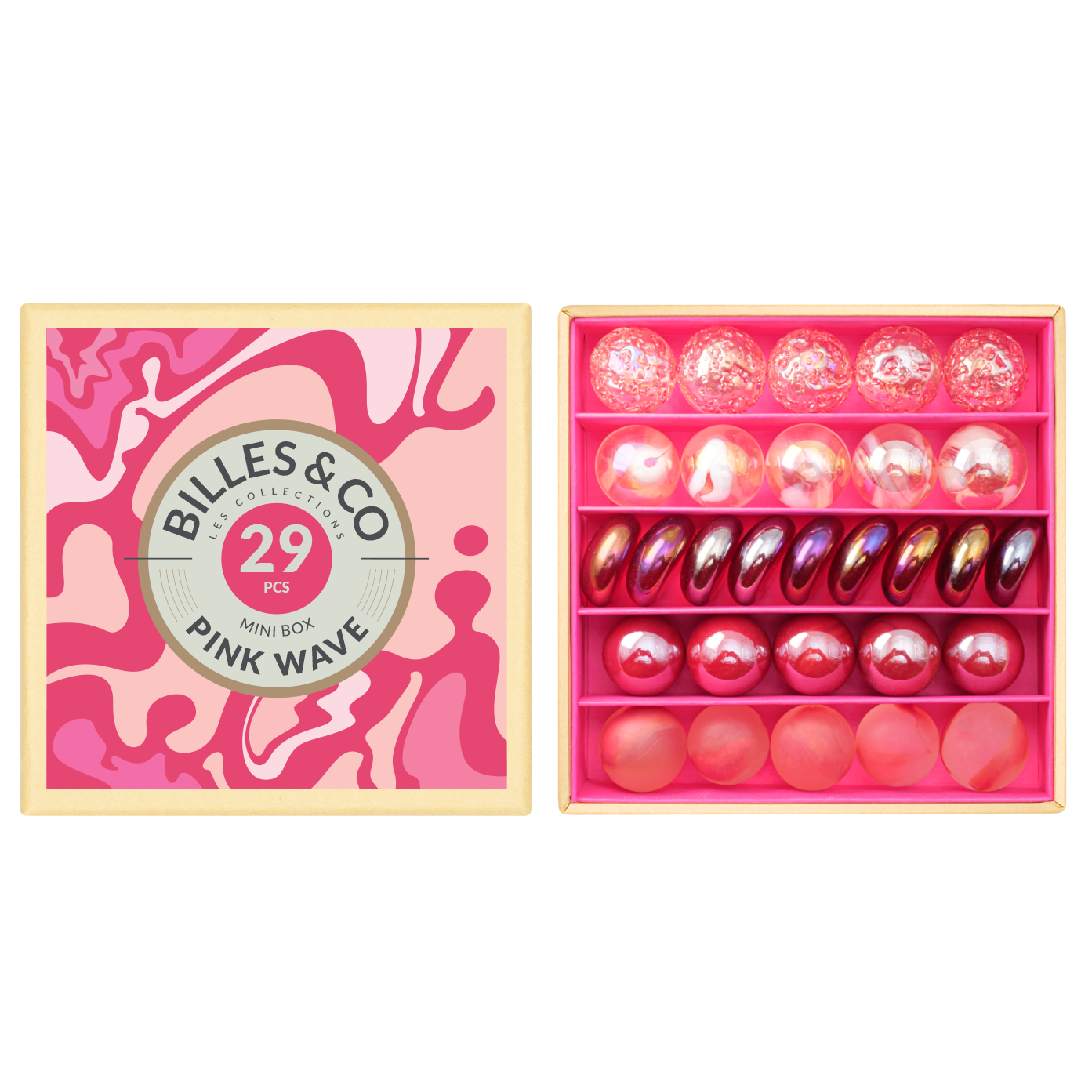 Billes & Co Pink Wave scatola biglie vetro 29 pezzi