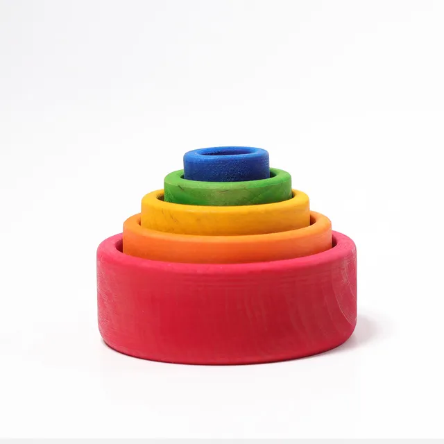 Grimm's Arcobaleno ciotole legno impilabili 5 pezzi 9 cm