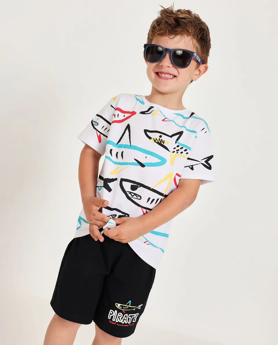 Tuc Tuc completo bambino maglia bermuda bianco squalo