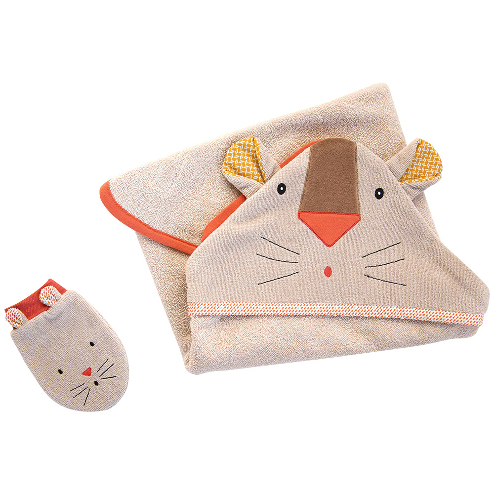 Moulin Roty Les Papoum accappatoio spugna grigio topolino