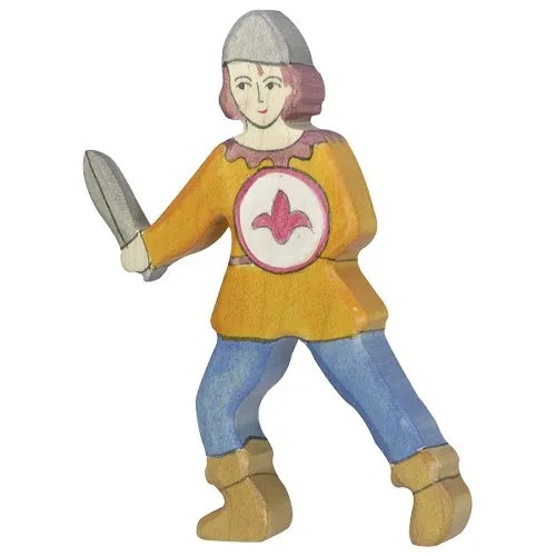 Holztiger Giovane Cavaliere con Spada Figura Legno Waldorf