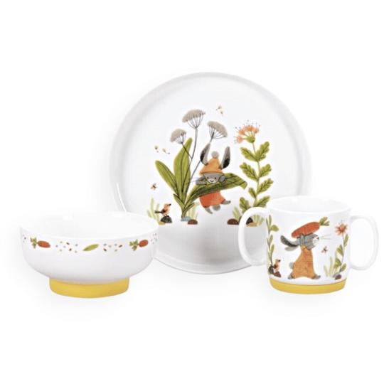 Moulin Roty Trois Petits Lapins set pappa porcellana