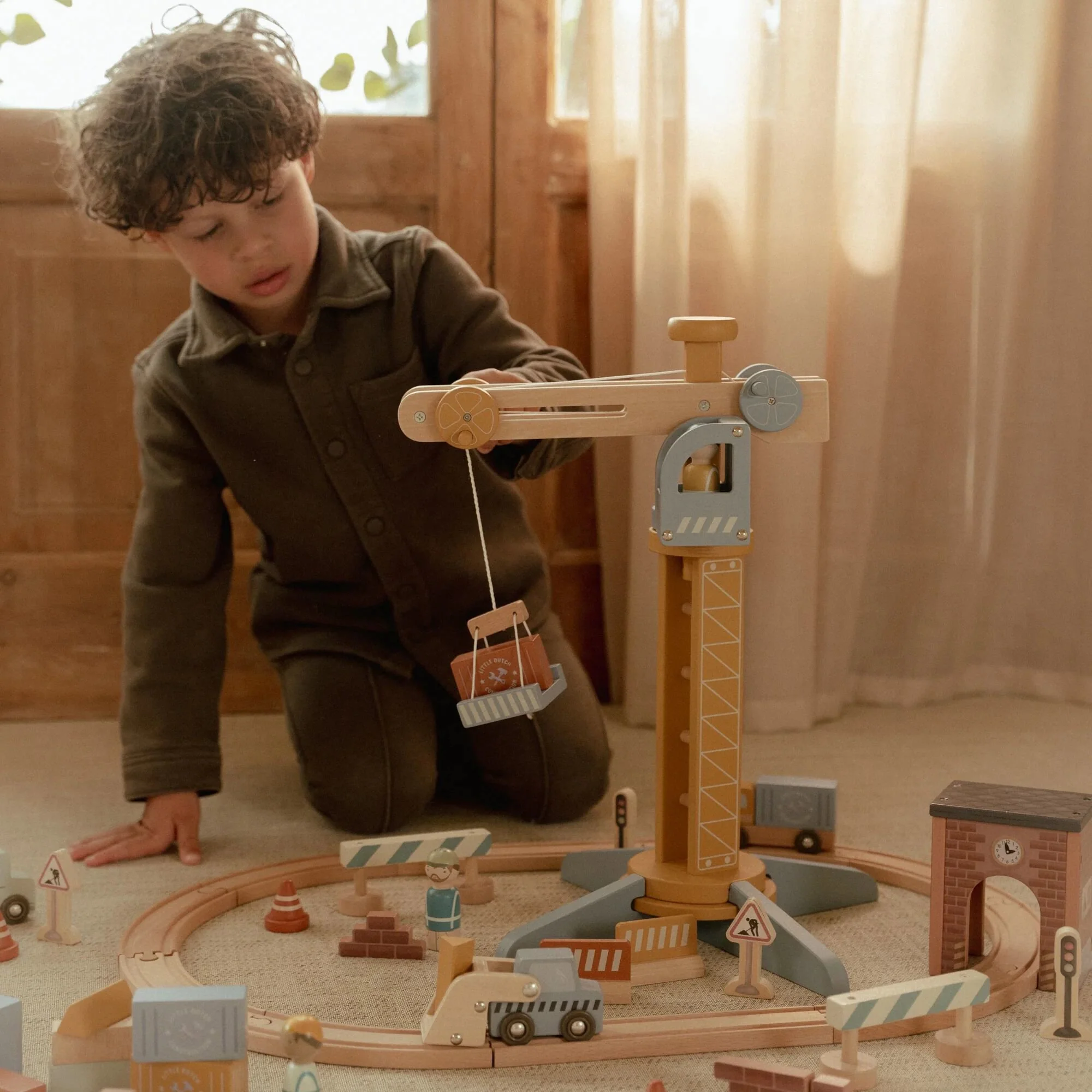 Little Dutch Railway Set Gru con Binari Legno