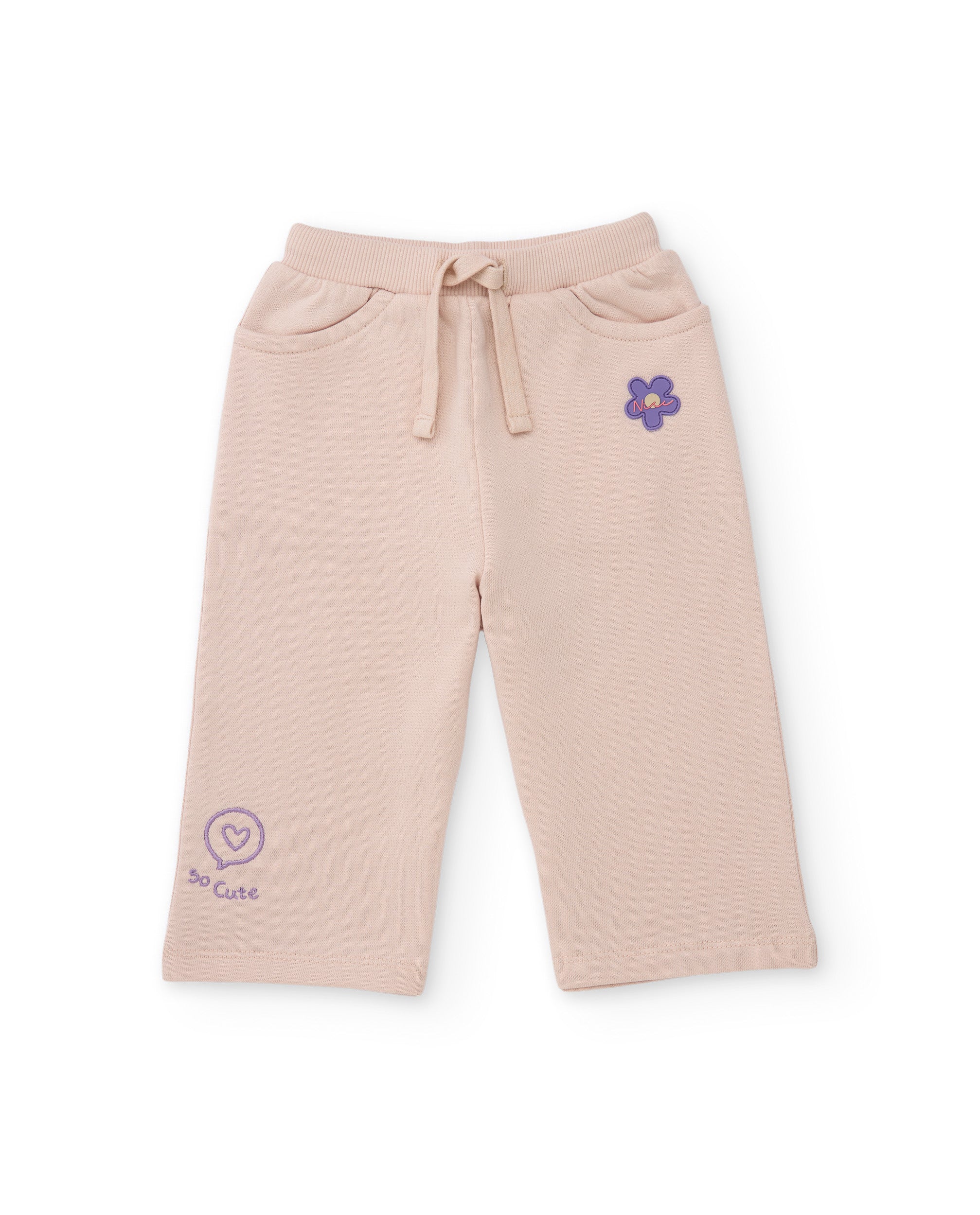 Tuc Tuc pantaloni bambina beige felpa ricamo fiori