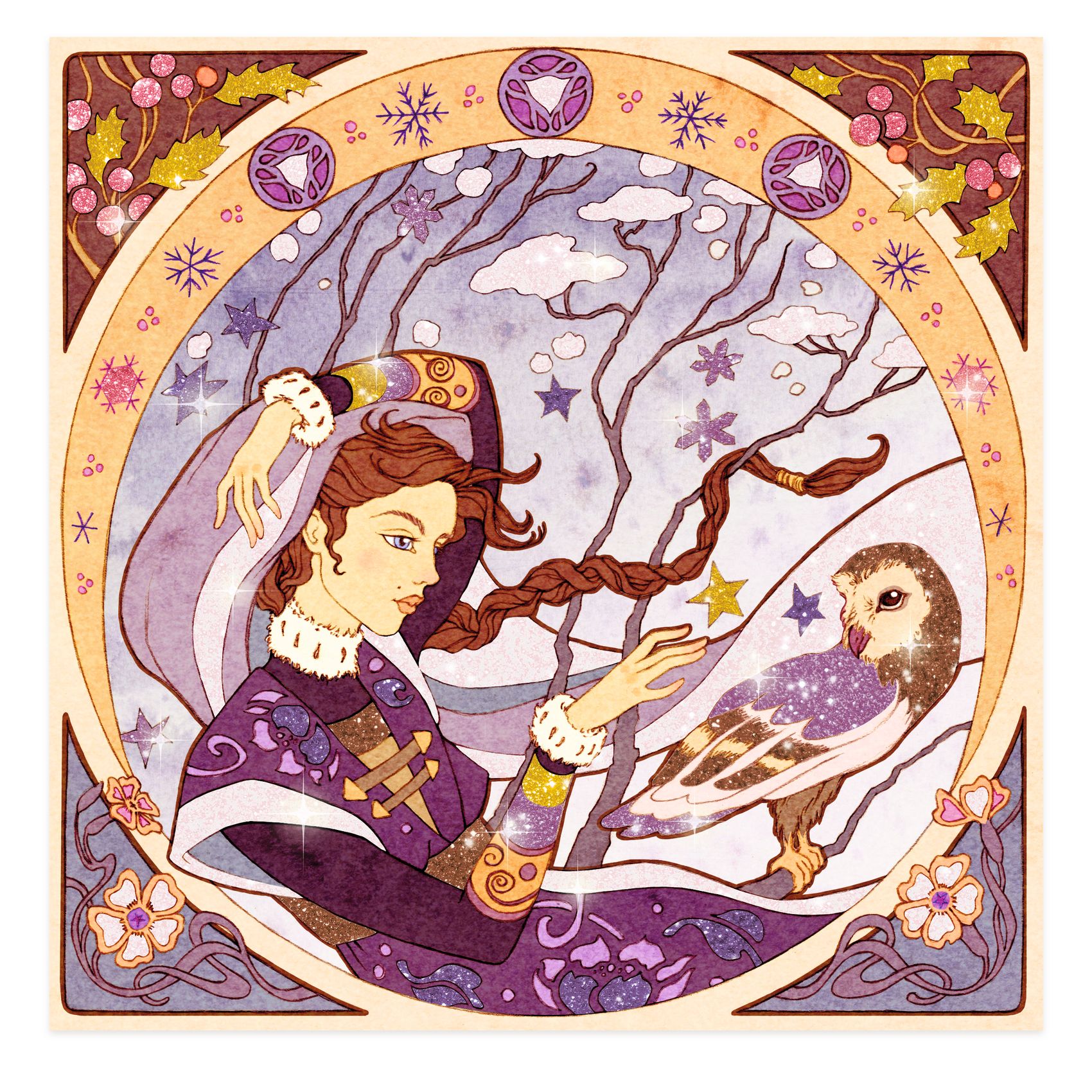 Djeco Inspired by Mucha set artistico pittura glitter 4 quadri