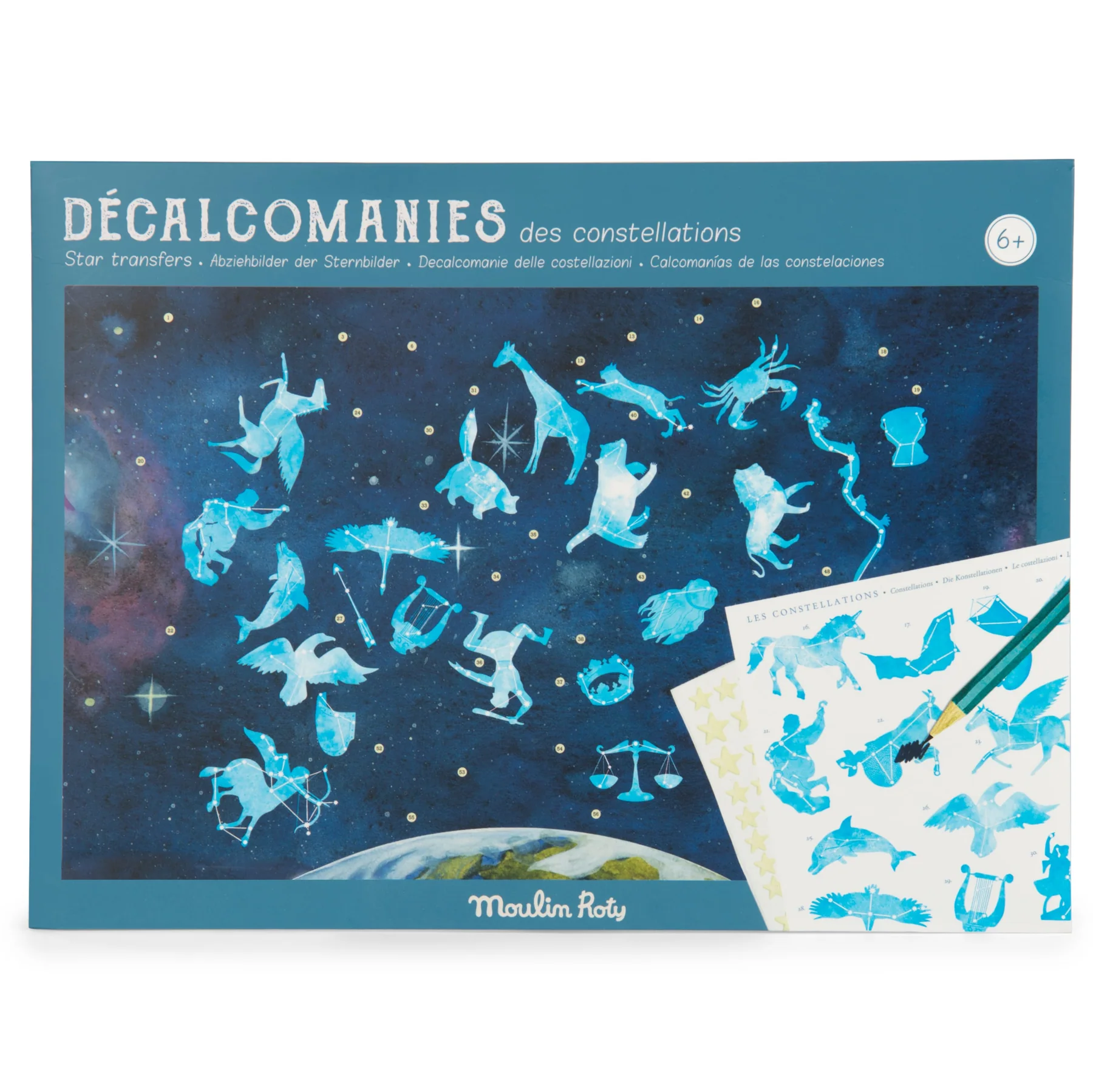 Moulin Roty Mappa Cielo Decalcomanie Costellazioni 4 Fogli