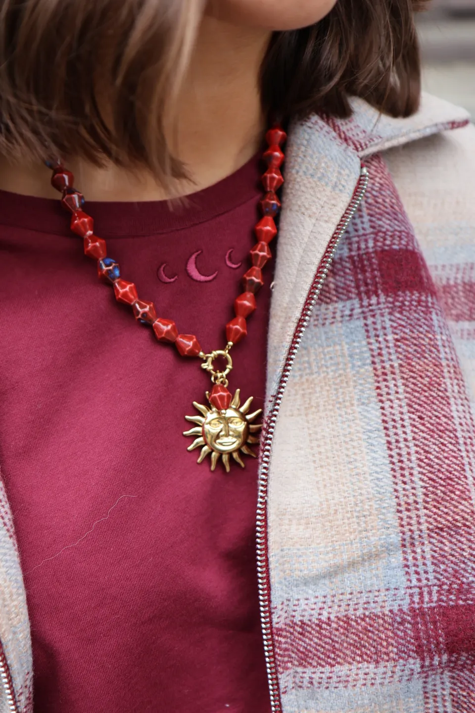 Ella and Rapha Sun collana burgundy acciaio inox
