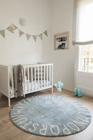 Lorena Canals Round ABC Vintage Blue tappeto lavabile 150 cm