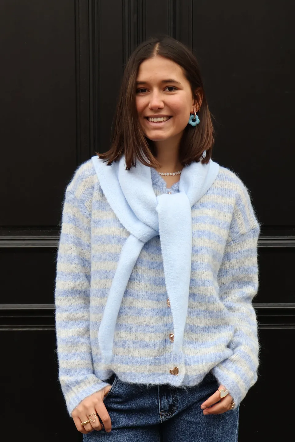 Ella and Rapha Striped cardigan donna blu a righe