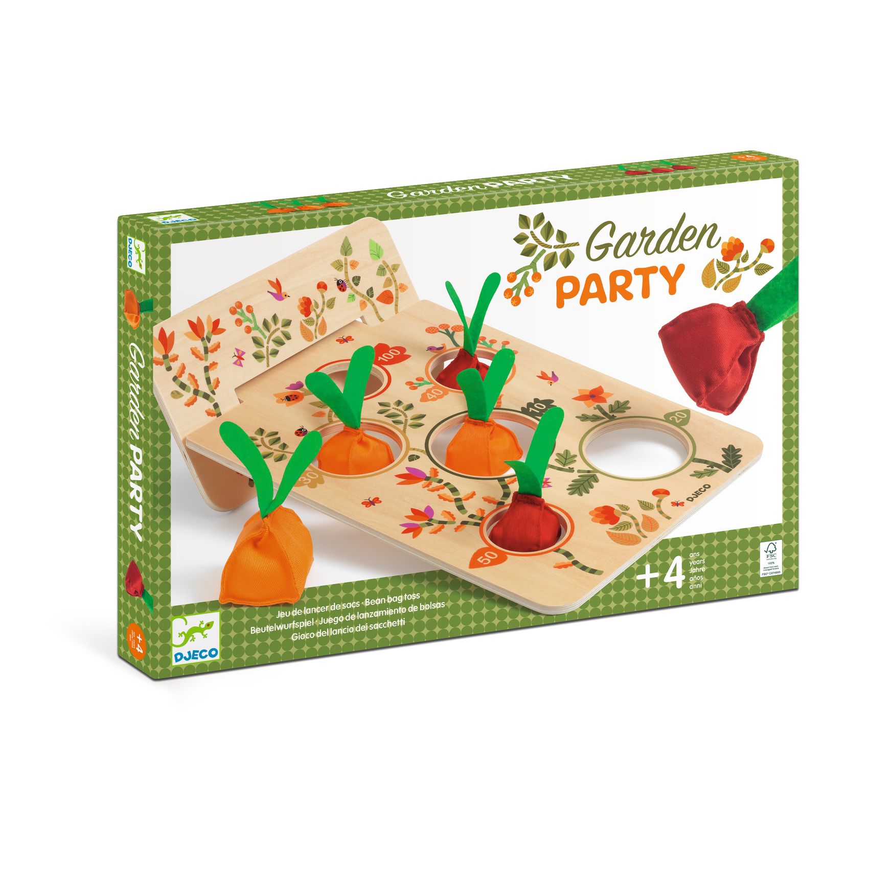 Djeco Garden Party gioco di lancio 6 ortaggi legno FSC