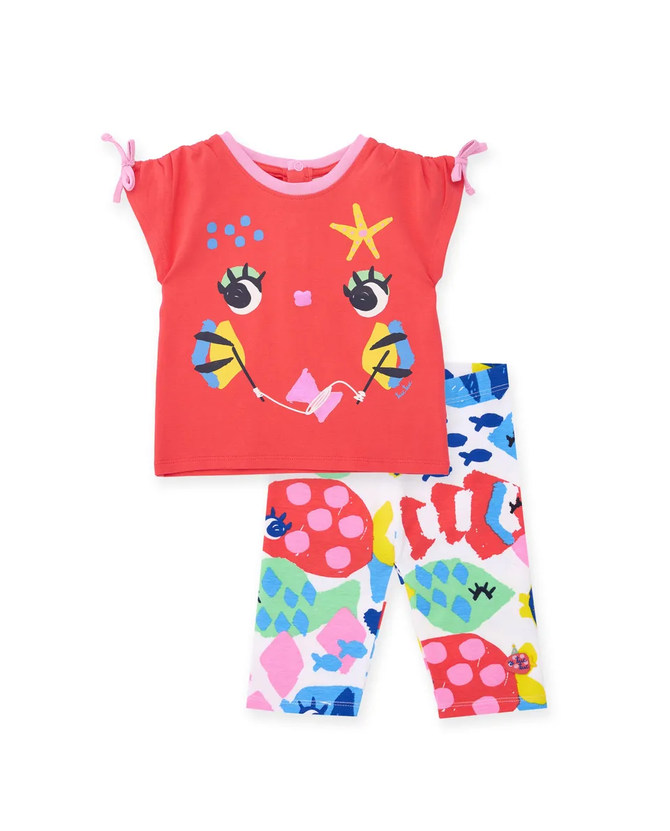 Tuc Tuc completo bambina maglietta rossa leggings mare