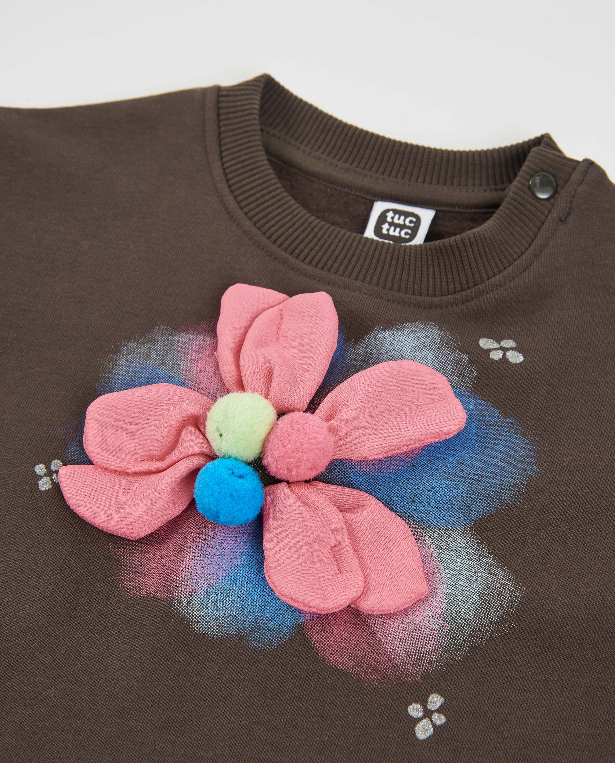 Tuc Tuc Vestito Felpa Bambina Marrone con Fiore