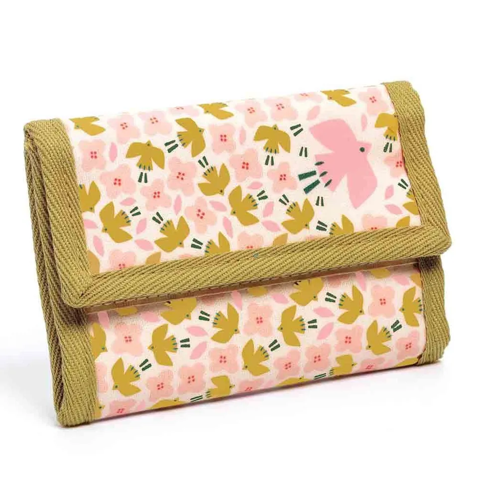 Djeco Uccellini portafoglio bambini cotone cerato zip