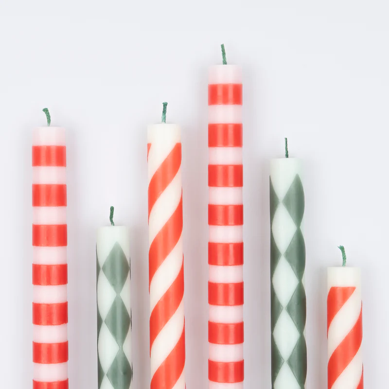 Meri Meri Festive Stripe candele tavolo set 6 pezzi