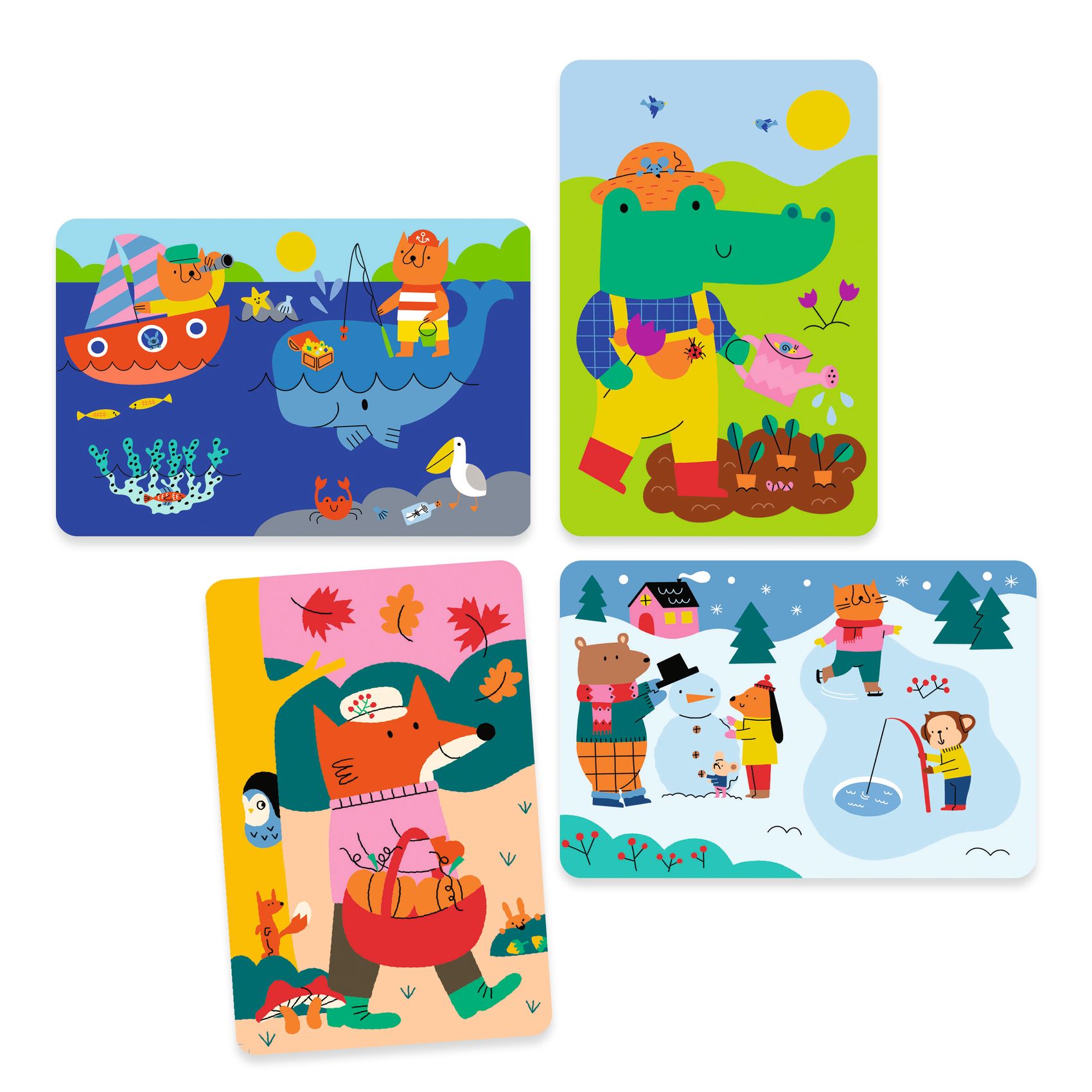 Djeco 4 Seasons Set Colora con l'Acqua 4 fogli