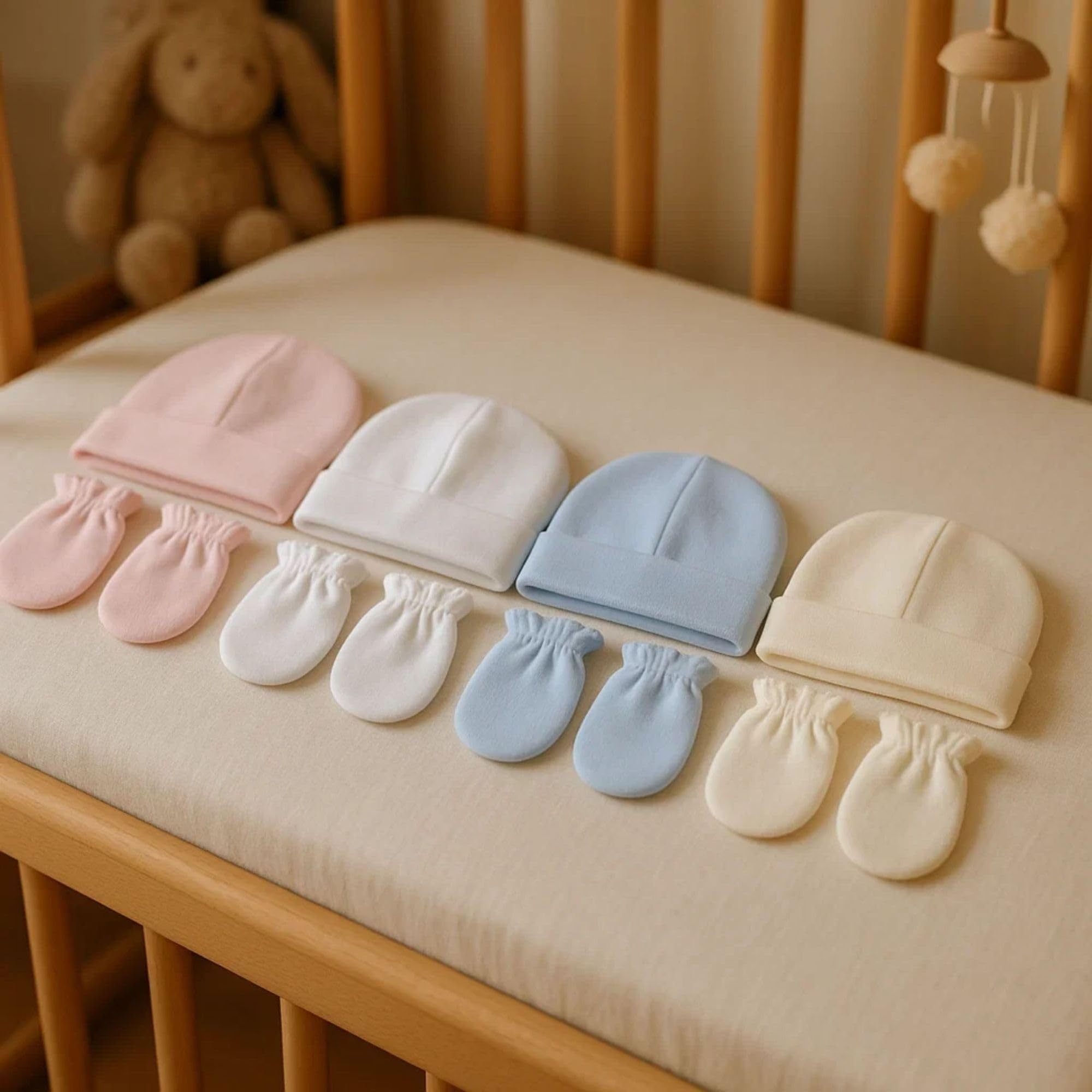 Babidu set cappello e guanti neonato beige cotone