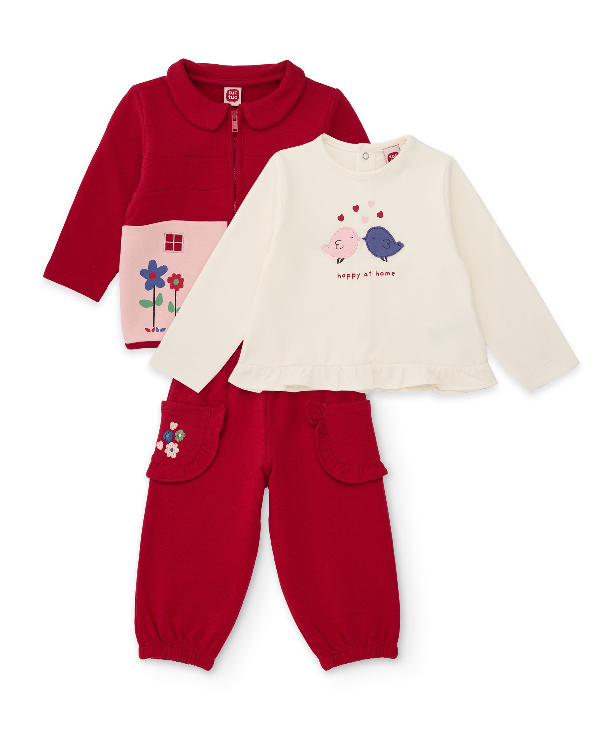 Tuc Tuc Sweet Dog tuta neonata rossa 3 pezzi con zip