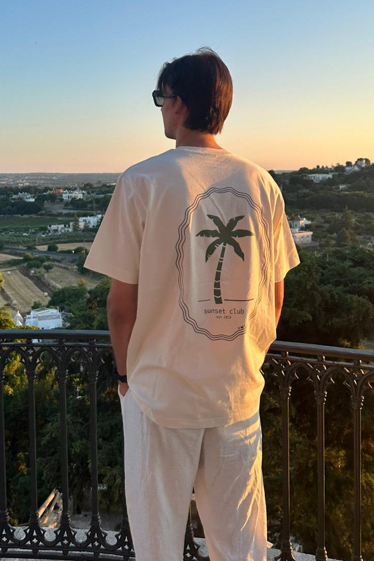 Ella and Rapha Palmtree t-shirt uomo avorio vestibilità comoda