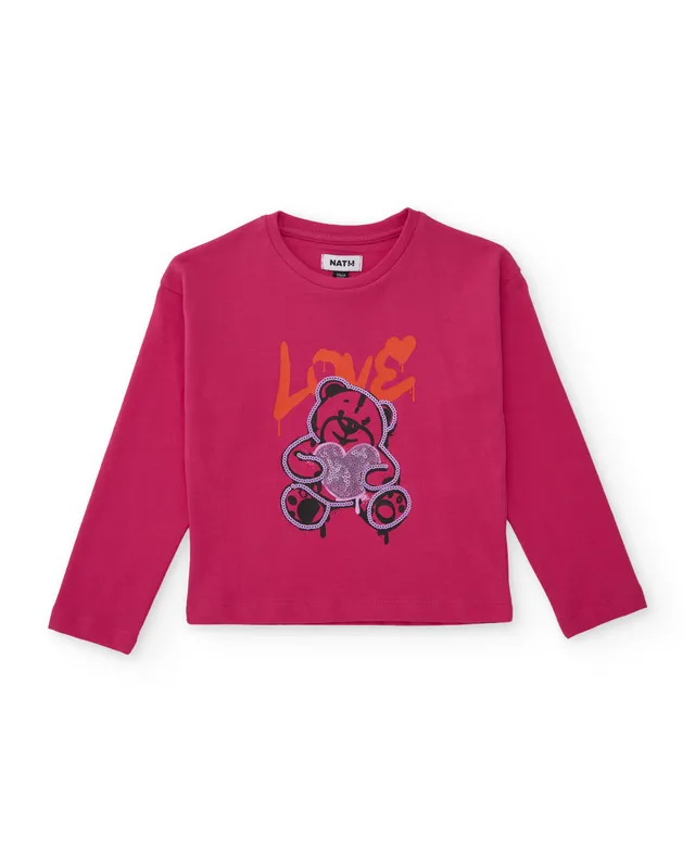 Tuc Tuc maglietta bimba fucsia orso Love manica lunga