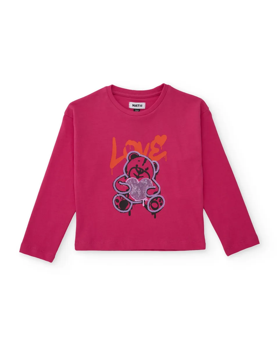 Tuc Tuc maglietta bimba fucsia orso Love manica lunga