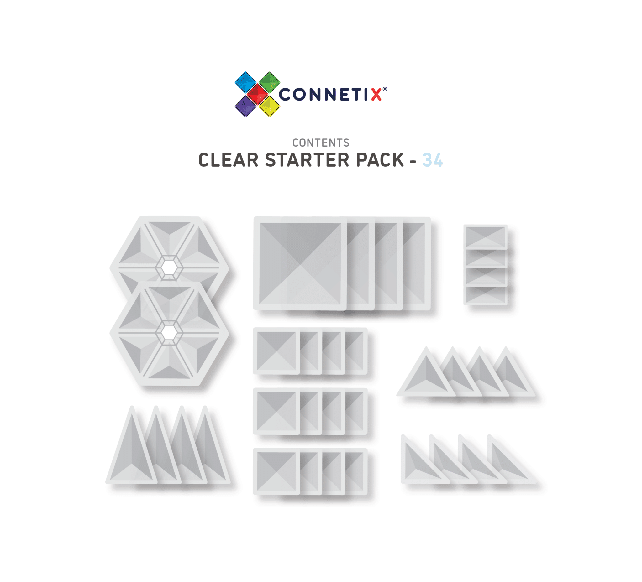 Connetix Clear Pack Costruzioni Magnetiche 34 Pezzi