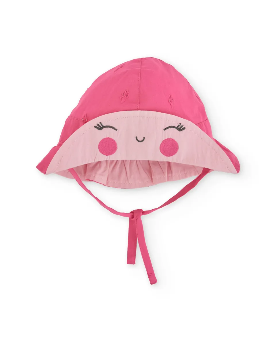 Tuc Tuc cappello sole neonata rosa lacci ricamo faccina
