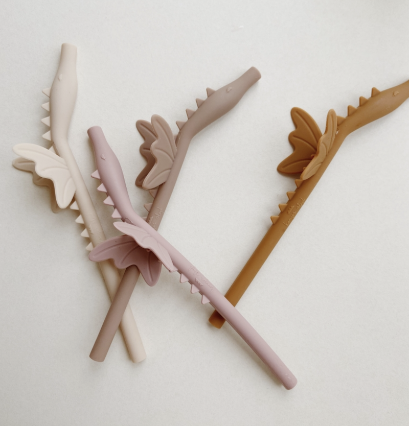 Konges Slojd Dragon Straw cannucce silicone rose 4 pezzi