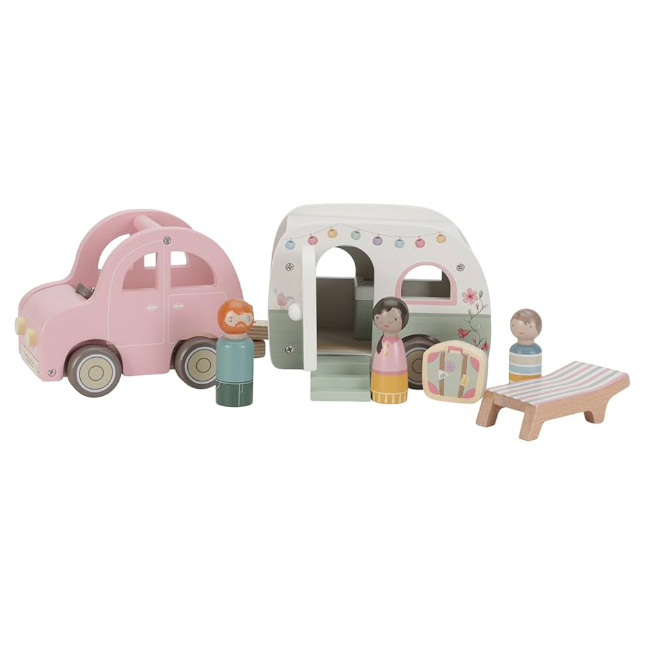 Little Dutch Macchina con caravan gioco legno rosa 32 cm