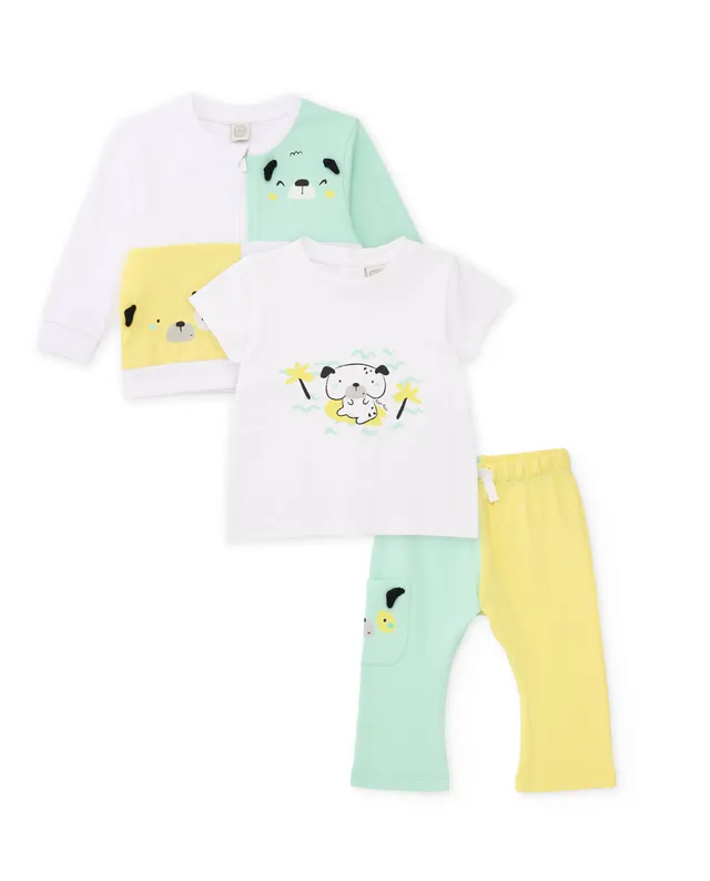 Tuc Tuc completo neonato bimbo bianco 3 pezzi cagnolini