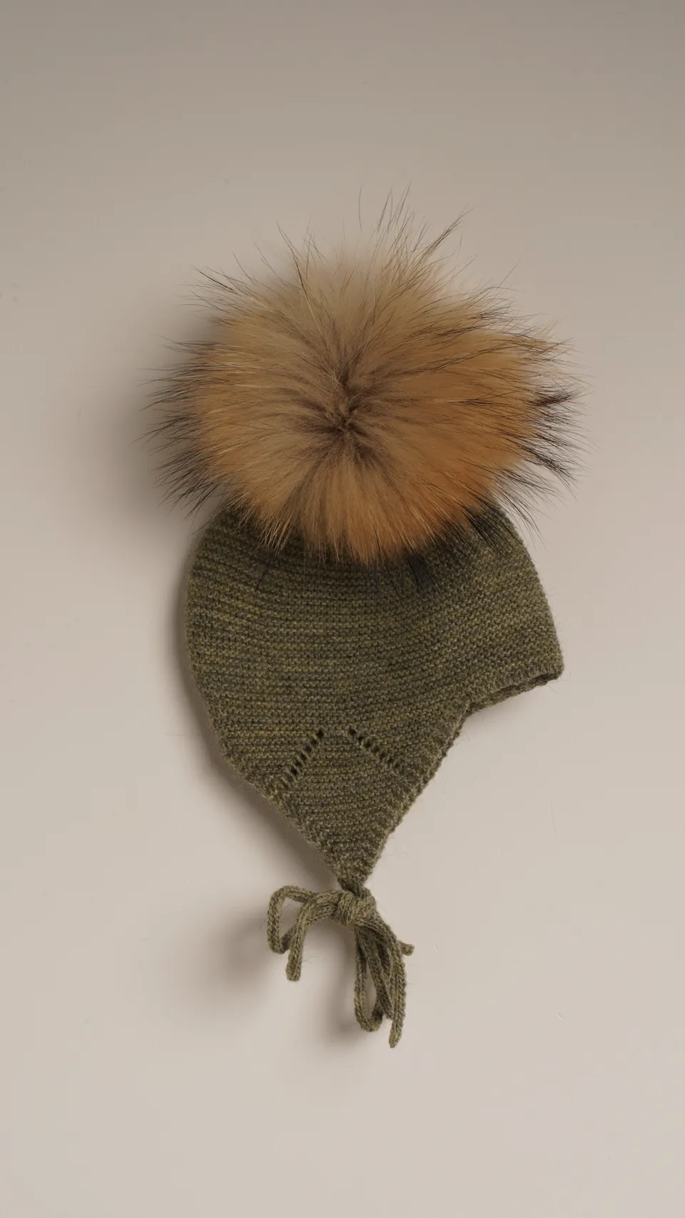 Mebi Cappello Bimbo Verde Bosco Pon Pon Pelo Naturale