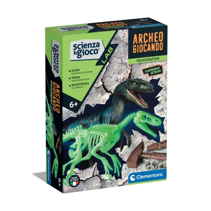 Clementoni Archeogiocando Velociraptor kit scavo scheletro fosforescente